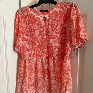 Coral Flutter Sleeve Tie Front Blouse